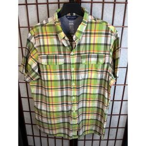 Rocawear men's short-sleeve button-down green, yellow, orange, plaid Size XXXL